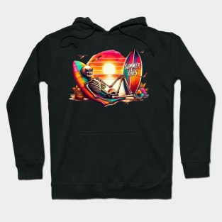 Summer Skeleton Relaxing by the Beach Sunset Surfboard Hoodie